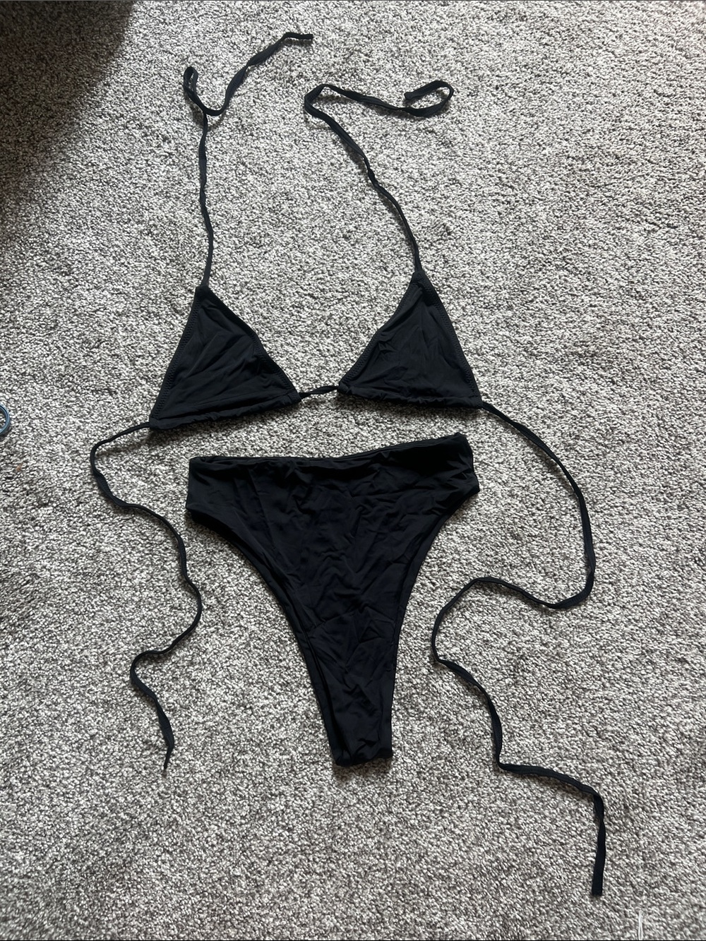 Four Three Seven Black Tie-Side Triangle Bikini Set - Women's Swim Bottoms a